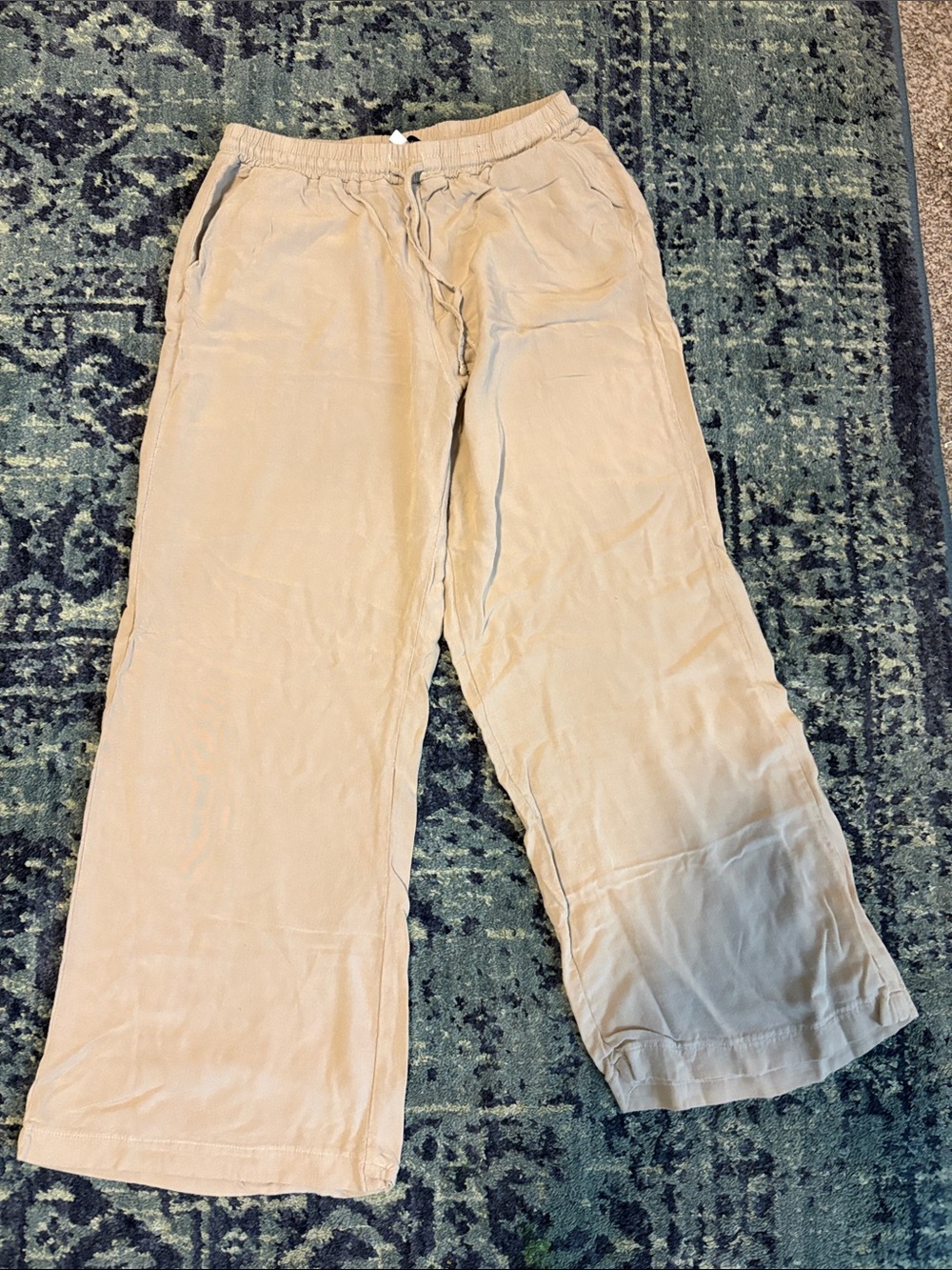 Women's Drawstring Wide-Leg linen in Light Tan